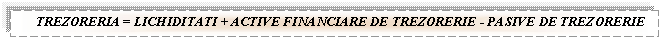 Text Box: TREZORERIA = LICHIDITATI + ACTIVE FINANCIARE DE TREZORERIE - PASIVE DE TREZORERIE

