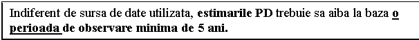 Text Box: Indiferent de sursa de date utilizata, estimarile PD trebuie sa aiba la baza o perioada de observare minima de 5 ani.