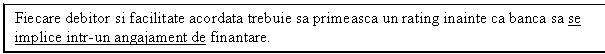 Text Box: Fiecare debitor si facilitate acordata trebuie sa primeasca un rating inainte ca banca sa se implice intr-un angajament de finantare.